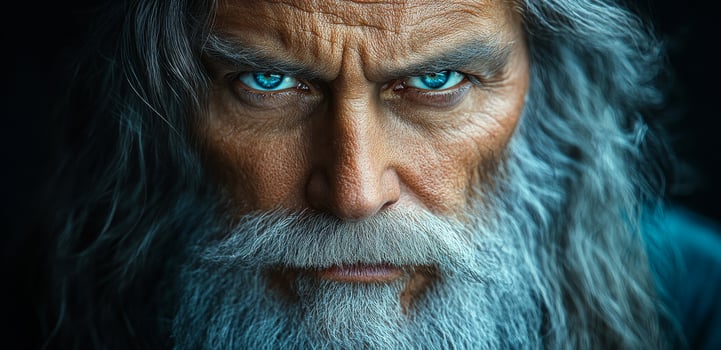 A man with a beard and a beard has a blue eye photo