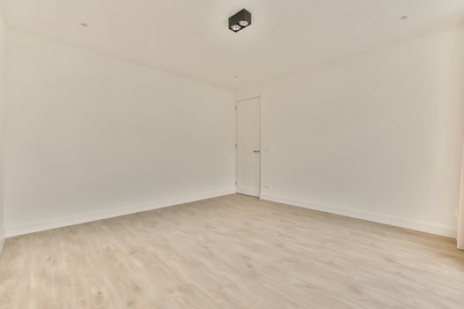 Empty room with wooden floors and white walls photo