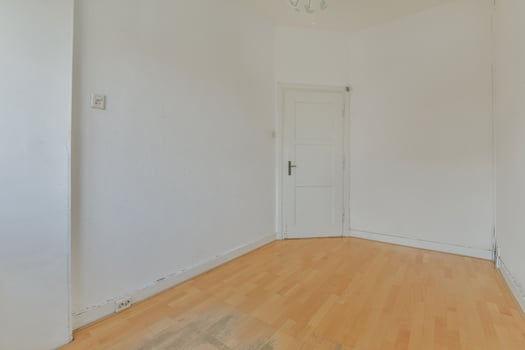 Empty room with wooden floor and white walls photo