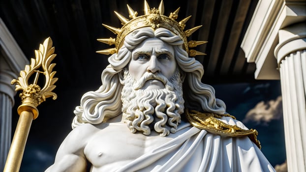 Close up of ancient statue of Zeus god of thunder intricately carved and made from marble photo