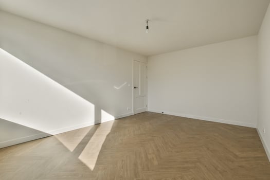 Empty room with white walls and wooden floors photo