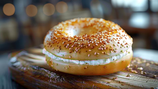 a bagel with cream cheese and sprinkles on it photo