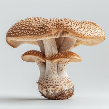 three mushrooms that are standing on a white surface photo