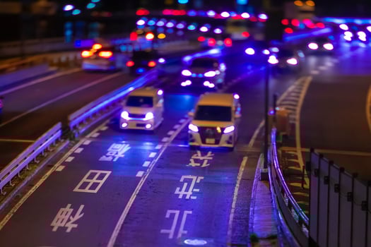 A night miniature traffic jam on the city highway in Chidorigafuchi photo