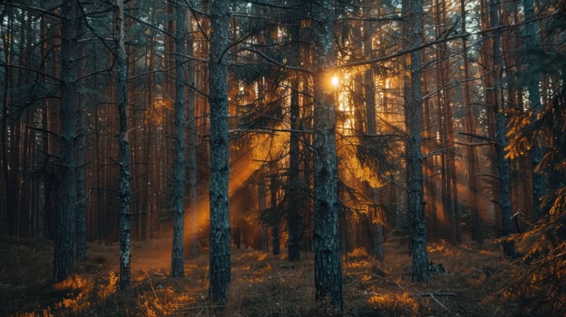 Sunlight Through the Trees in a Forest photo