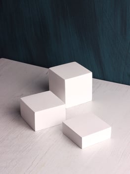 box mock up square photo product cube realistic white smart object packaging background board shadow