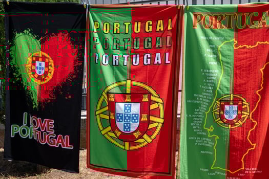Towels on sale at a market in Portugal photo