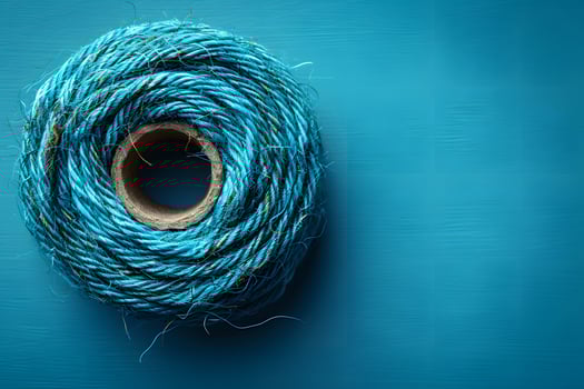 Blue Twine Roll on Wooden Surface - Rustic Crafting Material for DIY Projects, Home Decor, and Gift Wrapping photo