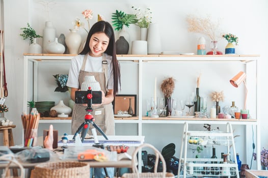 Small business owners are live streaming. Sell products to customers who come to see to buy and take orders. Check out the orders that customers order from online retailers - online shopping. photo