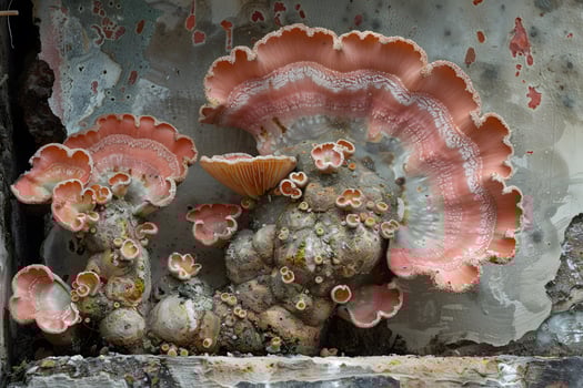 Vibrant Pink Coral-Like Fungi Growing on Weathered Surface - Nature's Intricate Beauty photo