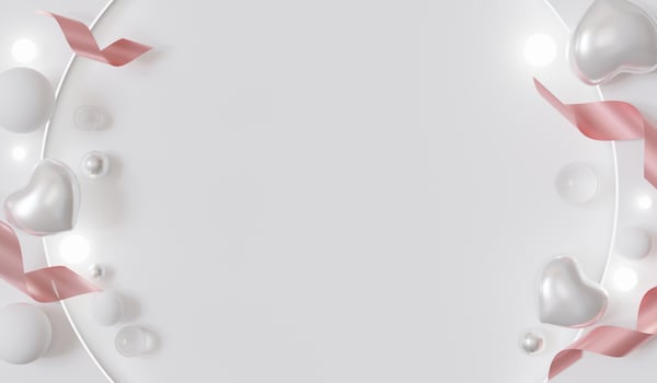 Valentine Day Banner, Glass Ball and Heart Background, Valentine Day Poster, Pastel Color, Ready for Text, Sale Banner or Greeting Card, Header, Valentine Day Card, Cover, 3D Illustration Flyer photo