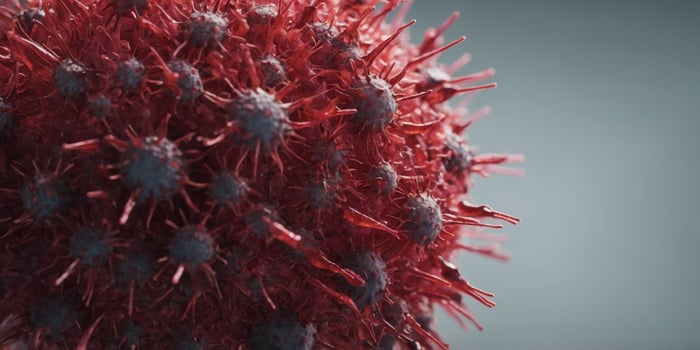A close up of a virus with pink and red colors. photo