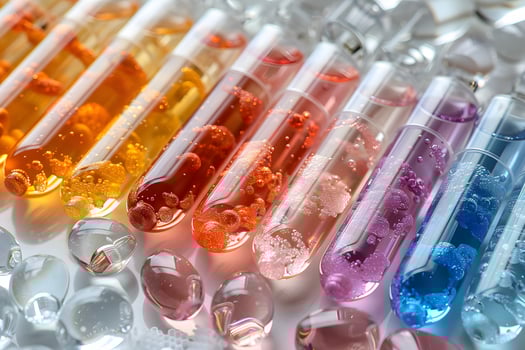 Colorful Chemical Reactions in Test Tubes Vibrant Dynamic Laboratory Experiment for Educational Uses photo