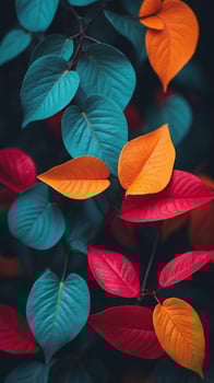 Colorful tropical leaves with neon frame. photo