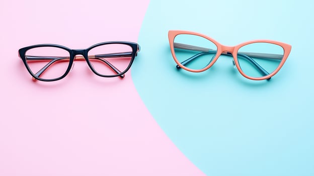 Stylish eyeglasses over pastel background. photo