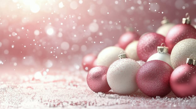 Colorful Christmas ornaments on a glittery background during the holiday season photo