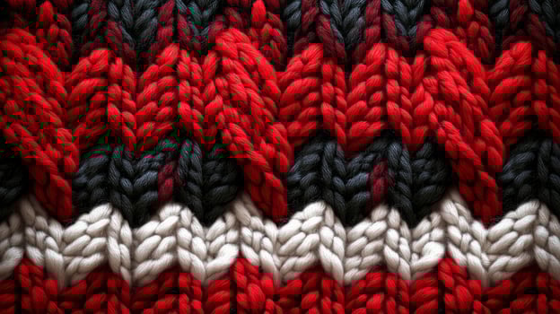 Textured knit pattern in red, black, and white colors perfect for winter garments photo