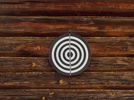 black and white target with wooden bars in the background photo