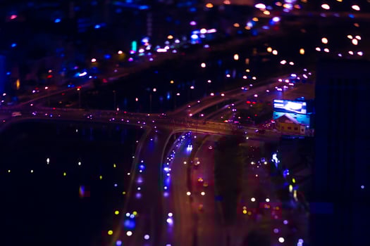A night miniature traffic jam in Ho Chi Minh Vietnam high angle tiltshift photo