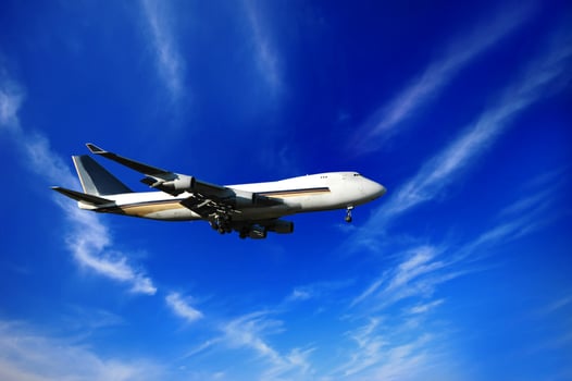 Jumbojet and blue sky photo
