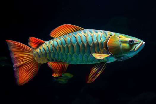 A colorful fish with bright orange and green fins photo