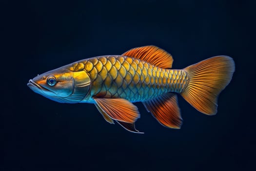 Golden arowana fish on black background photo