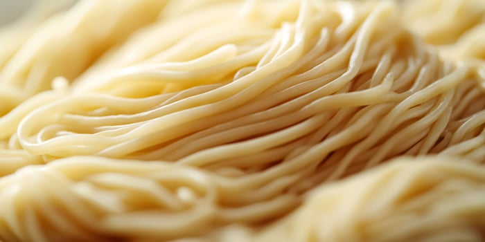 Close-up of raw asian noodles fresh, uncooked pasta texture photo