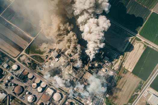 Factory fumes dangerous carbon emissions pollution environmental risk eco activism global warming co2 dark smog air contamination energy sector steam smoke industrial climate change photo
