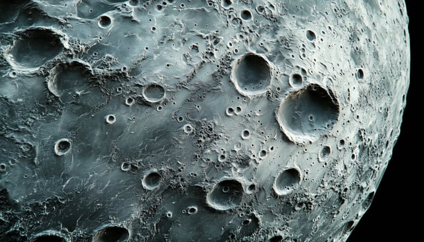 Moon satellite planet closeup macro extreme photo surface detail dark background