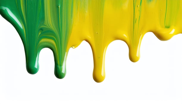 A green and yellow paint dripping down a white surface photo
