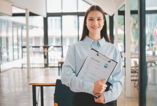 Asian young holding resume applying to apply for a job photo