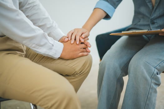 Psychologist listening to the problem of a patient with mental health problems, a patient for treatment encouragement Love and family problems, bipolar, depressed patients prevent suicide photo