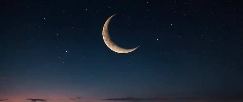 Crescent Moon and Stars in the Night Sky. photo