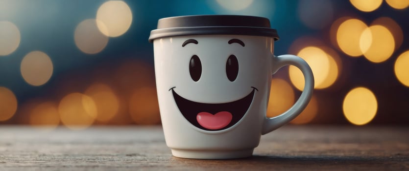 Cheerful coffee cup character with a cute smile. photo
