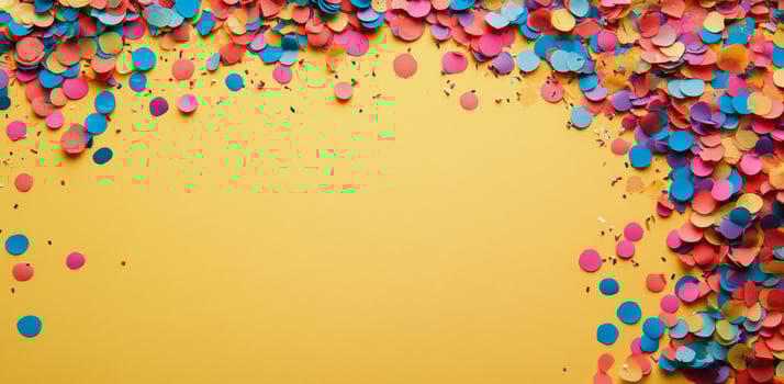 Colorful confetti scattered on a vibrant yellow background for festive celebrations photo