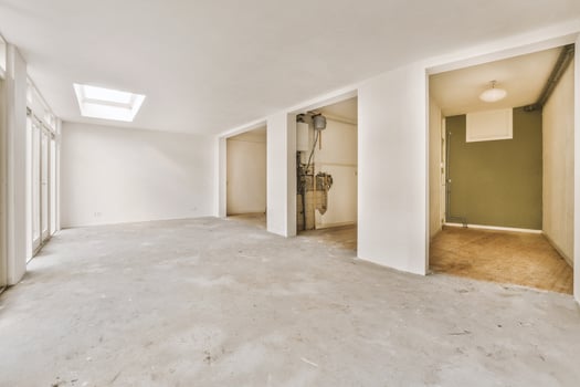 An empty room with a skylight and a door photo