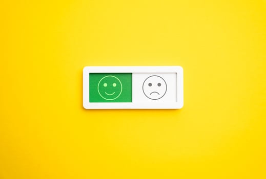 Good mood. Satisfaction and approval. Service satisfaction. Quality assessment, meet expectations. Measure joy and contentment. Communication and feedback concept. photo