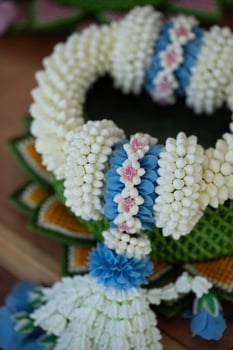 White handmade Jasmine garland for mother's day. Thai traditional. photo