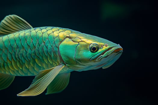 A fish with a green body and yellow fins photo