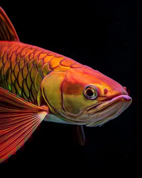 A red and orange fish swimming in an aquarium photo