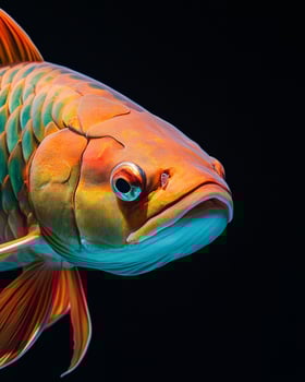 A large orange fish with bright green eyes photo