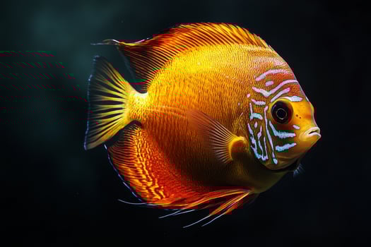 A beautiful orange fish with blue and white stripes photo