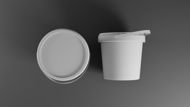 Blank white plastic bucket mockup, 3D rendering isolated on black background photo