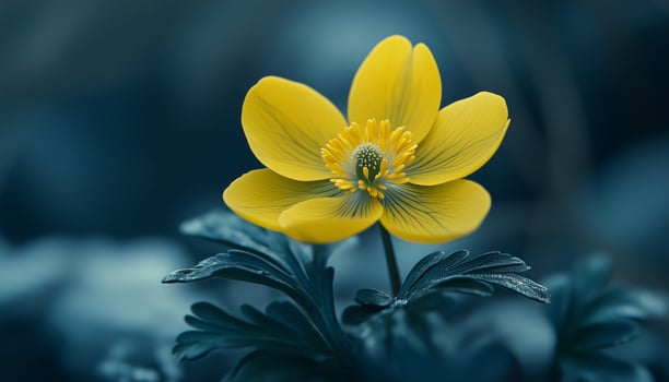 Vibrant winter aconite flower vibrant blossom petal nature plant blurred dark background photo