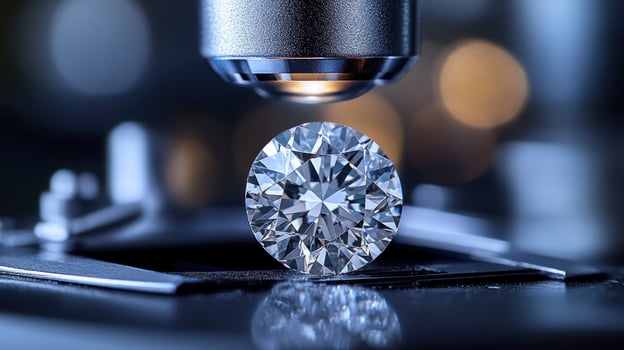 A diamond is viewed under a microscope, revealing its beautiful facets and clarity photo