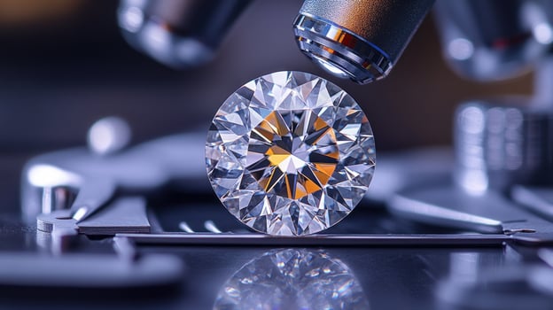 A diamond is carefully examined under a microscope for clarity and brilliance photo