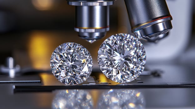 Glistening diamonds reveal their stunning details through high-powered magnification photo