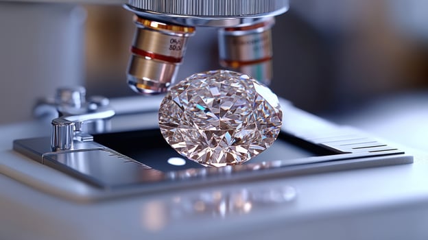 A diamond is examined under a microscope, showcasing its stunning clarity photo