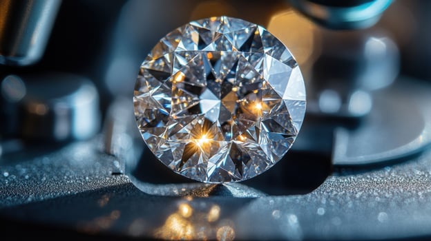 The diamond sparkles under the microscope, showcasing its beautiful cut and clarity photo