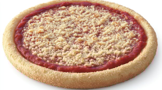A fresh pizza has a soft crust, savory tomato sauce, and a sprinkle of crumbs photo
